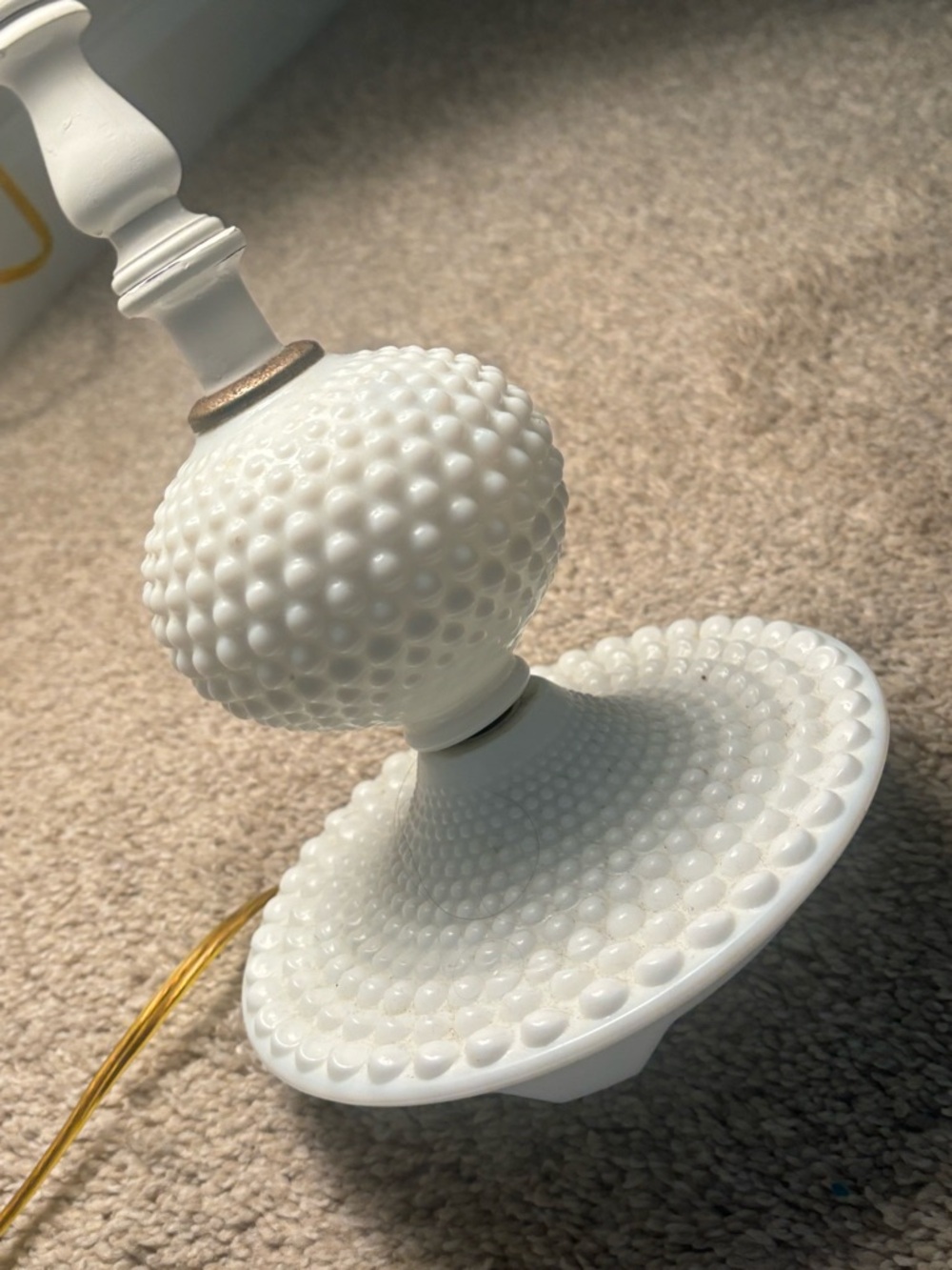 Vintage Shabby Chic White Hobnail Glass Table Lamp with Cream Fabric Shade - Picture 3 of 7